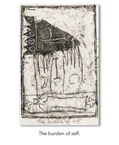 The burden of self by buddhist artist Mike Heseltine.